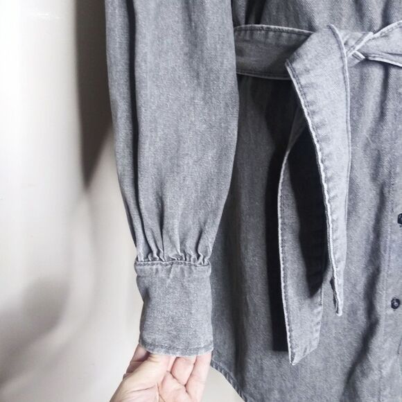 AVEC LES FILLES Denim Button Up Shirt Dress Belted Collared Gray Acid Wash Sz S - Picture 5 of 11